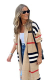 Plaid Trench Coat Fall/Winter Loose Knitted Cardigan Idle Style Long Sweater Coat