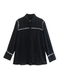 Women T-shirt Fall Women's Clothing Stitching Lapel Long Sleeve Shirt