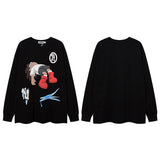 Men Long Sleeve Shirt Vintage Print Long Sleeve T-shirt Men and Women Vibe Idle Style round Neck