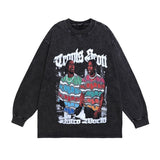Men Long Sleeve Shirt Character Retro Distressed Long Sleeve Bottoming T-shirt Men and Women Vintage