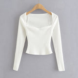 Women T-Shirt Long-Sleeved Sweater Women's Short Slim T-shirt Top