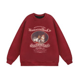 Men Hoodie Kitten Print Sweater Autumn and Winter Loose Crew Neck Top