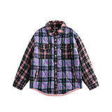 Unisex Jacket Winter Color-Contrast Check Cotton Shirt Women
