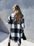 Plaid Trench Coat Straight Single-Breasted Plaid Long Sleeve Shirt