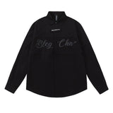 Men Long Sleeved T Shirt Embroidered Letter Long Sleeve Shirt Men's Loose Lapels Shirt
