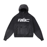 Men Denim Jacket Hooded Denim Hoodie Men's Contrast Color Letter Printed Jacket Sweater
