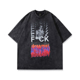 Men T Shirt Vintage Printed Washed and Worn Short Sleeve T-shirt for Men and Women