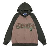 Men Hoodie Color-Block Raglan Sleeves Hooded Jacket Men's Loose Letters
