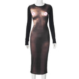 Woman Dresses Women's Spring Print round-Neck Long-Sleeved Dress