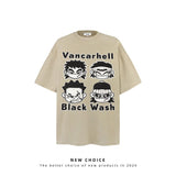 American vintage street T-shirt cartoon character print men loose half sleeve