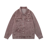 Men Denim Jacket Embroidered Spider Denim Jacket Men Loose Wash Do the Old Cowboy Coat