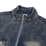 Men Denim Jacket Washed and Worn Zip Denim Jacket Men's Denim Jacket
