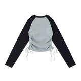 Women Long Sleeve T-Shirt Printed Long Sleeve T-shirt Women's round-Neck Raglan Sleeve Contrast Color Top Autumn