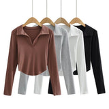 Women T-Shirt Spring Long Sleeve Polo Short T-shirt