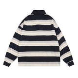 Men Hoodie Loose Long Sleeve Polo Shirt Casual Striped Embroidered Letter Lapel Pullover Sweater