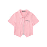 Women T-shirt Polo Collar Short Sleeve T-shirt Girls Summer Casual Top
