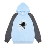 Men Hoodie Spider Web Contrast Color Raglan Hooded Sweater