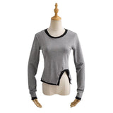 Women T-Shirt Spring Split Slim Fit Long-Sleeved T-shirt