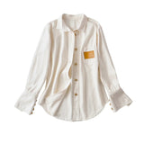 Women T-shirt Denim Long Sleeve Shirt Women Loose, Simple and All-Matching