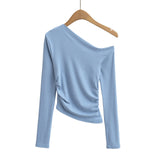 Women's T-Shirt Long-Sleeved T-shirt Women's Autumn Slim-Fit Pleated Bottoming Shirt Top