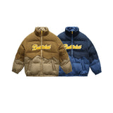 Unisex Sweater Winter Contrast Color Affixed Cloth Embroidered Cotton-Padded Coat