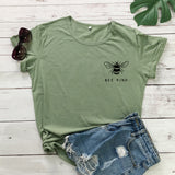 Cute Bee Kind Pocket Print T-shirt Funny Women Inspirationa