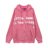 Men Fleece Lined Hoodie Winter Hooded Jacket Men's High Street Letter Printing Distressed Sweater