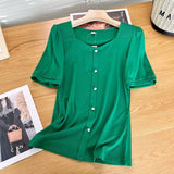 Women T-Shirt Short-Sleeved T-shirt Women's Summer Retro T-shirt Top