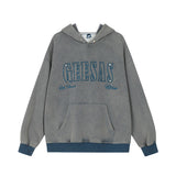 Men Hoodie Washed and Worn Embroidered Letter Hooded Sweater