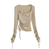 Women T-shirt Spring and Autumn Long Sleeve T-shirt Women's Short Bottoming Shirt Top