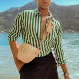 Men Shirt Autumn Cardigan Men's Striped Shirt