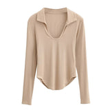 Women T-shirt Polo Collar Bottoming Shirt Women's Stretch T-shirt Top