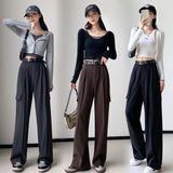 Palazzo Pants Retro Wide-Leg Pants Women's Casual Solid Color High Waist