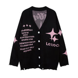 Men Long Sleeve Shirt Gothic Vintage Knitted Jacket Men's and Women's Couple Sweater Cardigan