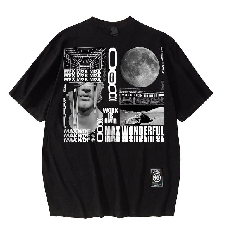 Men's T Shirt Short-Sleeved T-shirt Men's and Women's High Street Loose round Neck Print