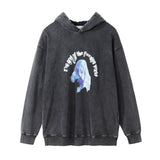 Men Hoodie Distressed Washed Hooded Sweater Autumn and Winter Hooded Top Ins Loose