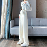 Palazzo Pants White Wide Leg Pants Women's Spring Autumn and Winter Drooping Straight Corduroy Suit