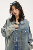 Unisex Jacket Autumn Washed Padded Shoulder Denim Coat Women's Clothing