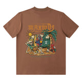 Men T Shirt Vintage Print Short Sleeves T-shirt Men and Women Old Summer Loose