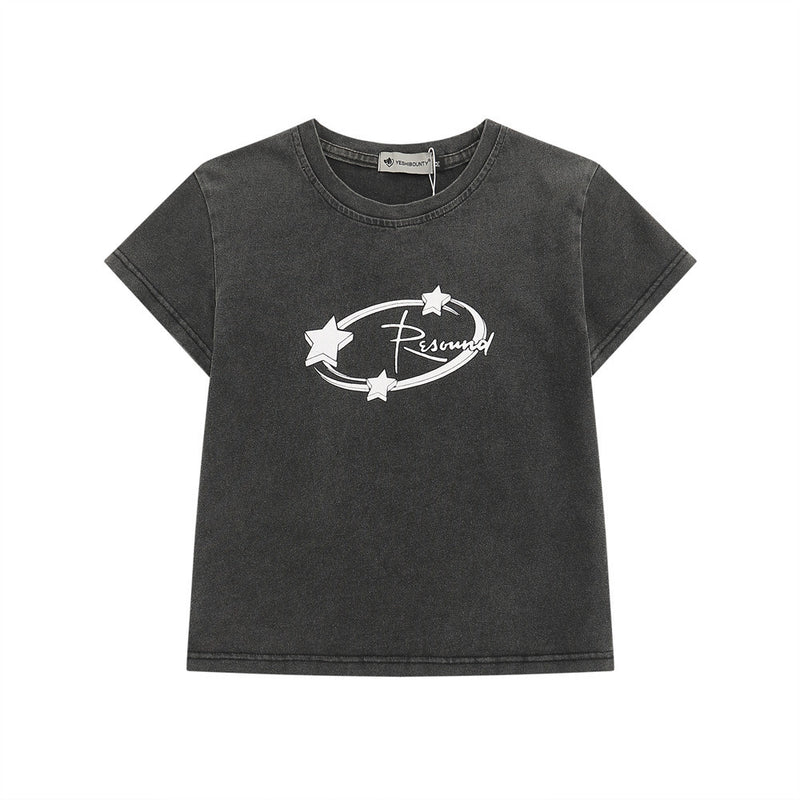 Women T-shirt Printed Distressed Short-Sleeved T-shirt for Women O-neck Short
