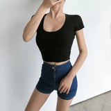 Women T-shirt Summer High Waist T-shirt Short Cotton Top