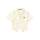 Women T-shirt Polo Collar Short Sleeve T-shirt Girls Summer Casual Top
