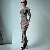 Women Desses Fall Women's Clothing Leopard Print Long Sleeve Dress