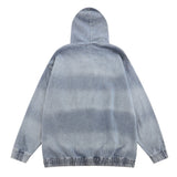 Men Denim Jacket Striped Hooded Denim Jacket Men's Loose Distressed Washed Tie-Dyed Denim Jacket