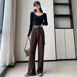 Palazzo Pants Retro Wide-Leg Pants Women's Casual Solid Color High Waist