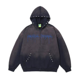 Men Hoodie Tie-Dye Gradient Hooded Coat Men's Autumn Letter Print Washed and Worn Cardigan Sweater
