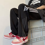 Men Sweatpants Ice Silk Pants Men's Summer Thin Loose Straight Casual Pants Fashion Brand Ins European and American Side Stripes Track Sweatpants