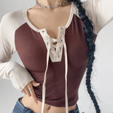 Women T-Shirt Tight T-shirt Women's Autumn Contrast Color Raglan Sleeve Bottoming Shirt
