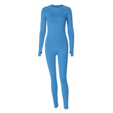 Women Jumpsuit Spring Fashion Slim Fit round Neck Long Sleeves Jumpsuit