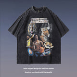 Men T Shirt American Retro Figure Printed Short Sleeve T-shirt Men and Women Hip Hop Loose